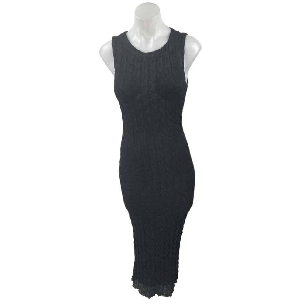 Isalis Black Textured Cable Knit Sleeveless Stretch Midi Bodycon Tank Dress Sz S